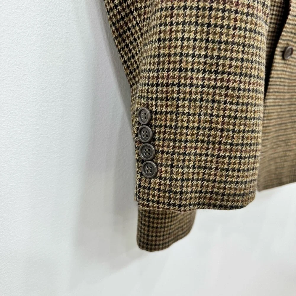Alan Flusser Lambswool Blazer Sport Coat 40R Houndstooth browns neutrals